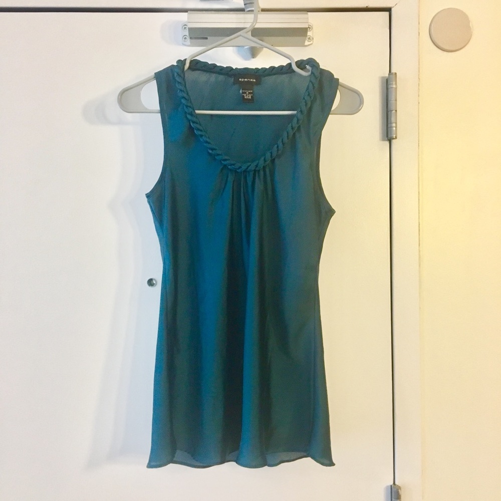 Teal dressy tank w/braided collar (M)